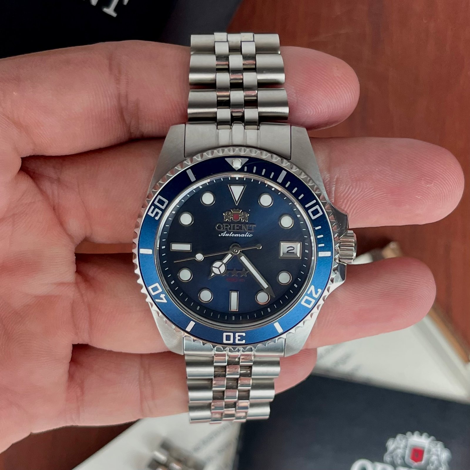 Ação Orient Submariner 39mm Reduced